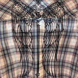 SINFUL by Affliction plaid shirt w/Angel Wings